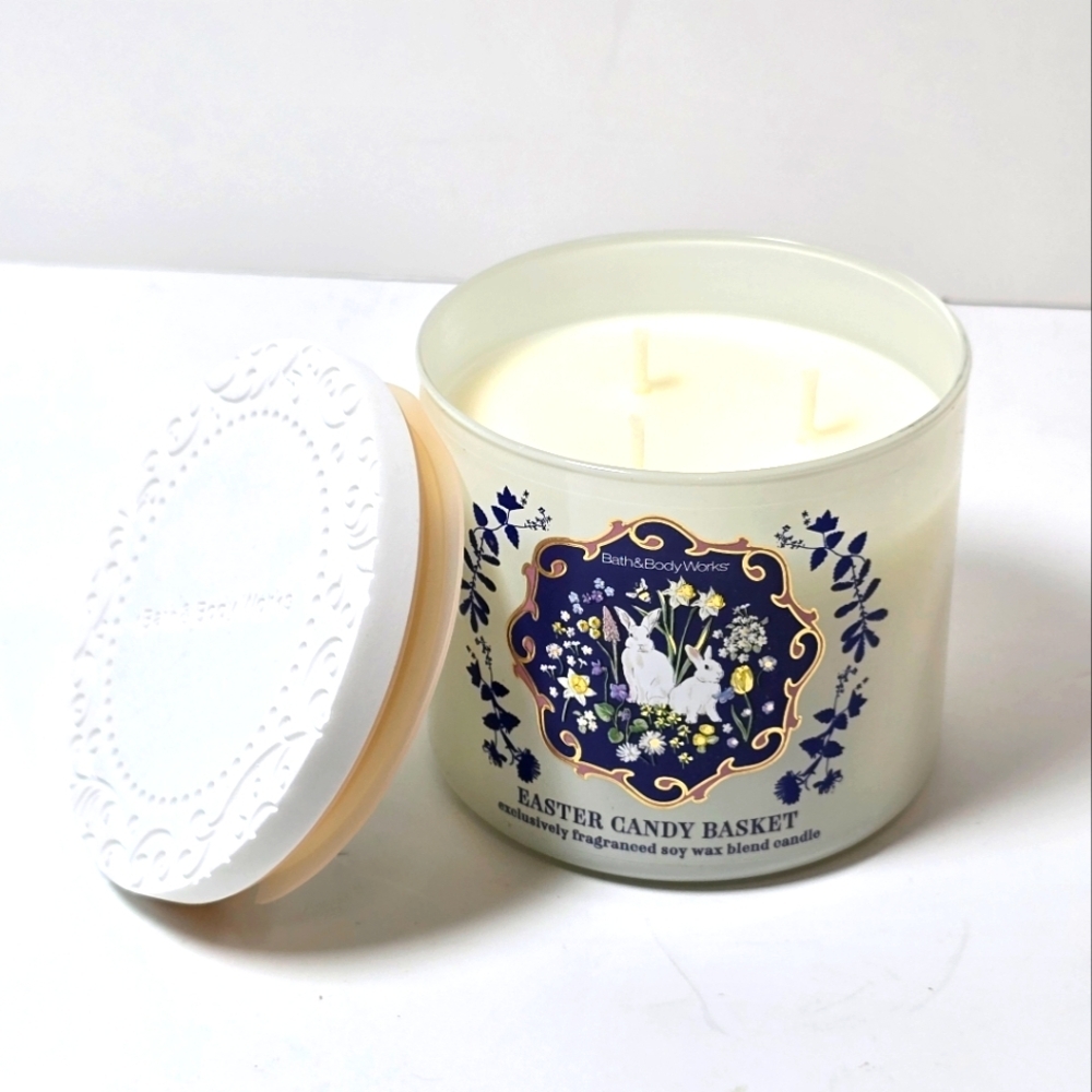 Bath & Body Works Easter Candy Basket 3 Wick Candle Shimmer Lid NWT